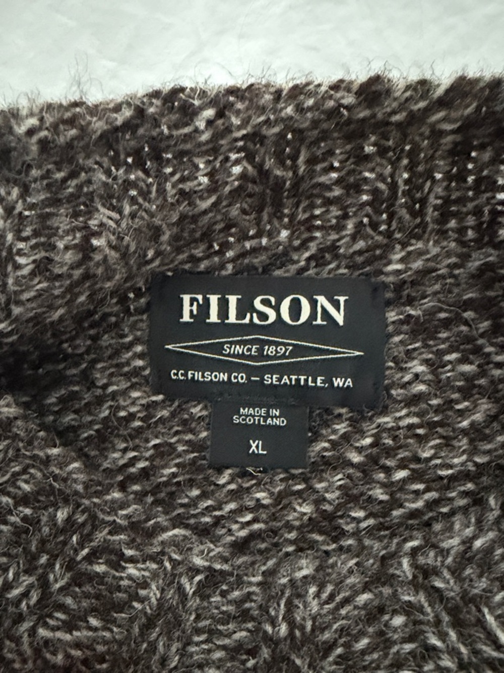 Filson Mens Marbled Dark Brown crew Neck Wool Sweater